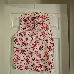 Ann Taylor Cherry Print Blouse - Red and White